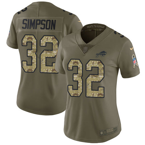 Nike Buffalo Bills #32 O. J. Simpson White Olive/Camo Women's Stitched NFL Limited 2017 Salute to Service Jersey Womens