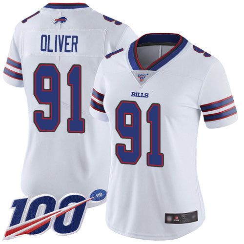 Nike Buffalo Bills #91 Ed Oliver White Women's Stitched NFL 100th Season Vapor Limited Jersey Womens