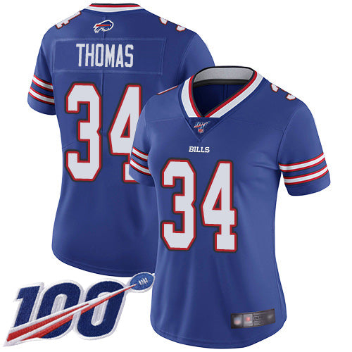 Nike Buffalo Bills #34 Thurman Thomas Royal Blue Team Color Women's Stitched NFL 100th Season Vapor Limited Jersey Womens
