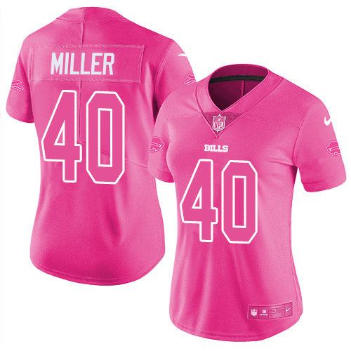 Nike Buffalo Bills #40 Von Miller Pink Women's Stitched NFL Limited Rush Fashion Jersey Womens