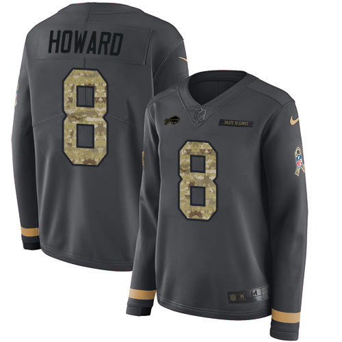 Nike Buffalo Bills #8 O. J. Howard Anthracite Salute to Service Women's Stitched NFL Limited Therma Long Sleeve Jersey Womens
