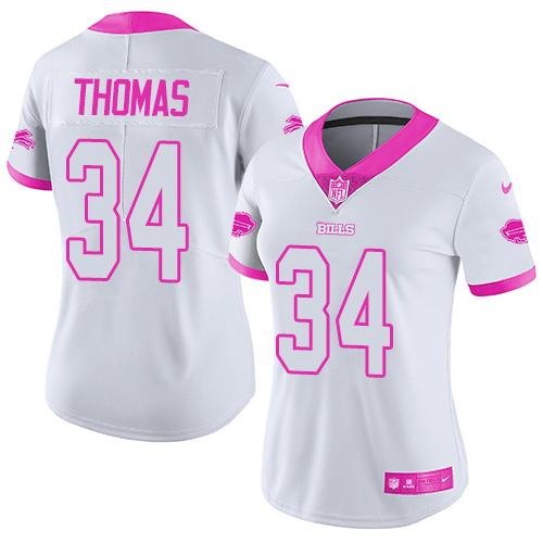 Nike Buffalo Bills #34 Thurman Thomas White/Pink Women's Stitched NFL Limited Rush Fashion Jersey Womens