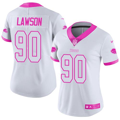 Nike Buffalo Bills #90 Shaq Lawson White/Pink Women's Stitched NFL Limited Rush Fashion Jersey Womens