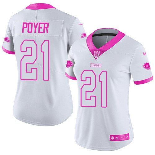 Nike Buffalo Bills #21 Jordan Poyer White/Pink Women's Stitched NFL Limited Rush Fashion Jersey Womens