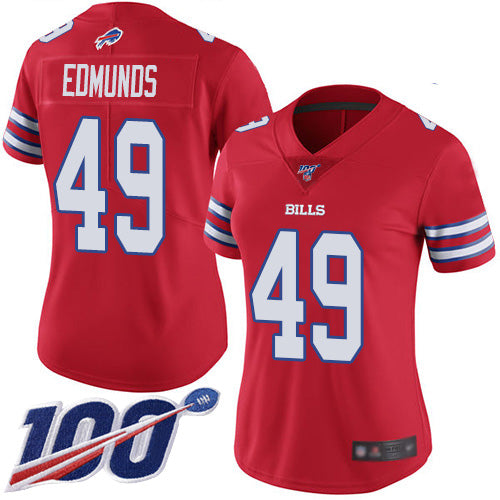 Nike Buffalo Bills #49 Tremaine Edmunds Red Women's Stitched NFL Limited Rush 100th Season Jersey Womens
