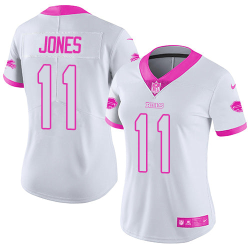 Nike Buffalo Bills #11 Zay Jones White/Pink Women's Stitched NFL Limited Rush Fashion Jersey Womens