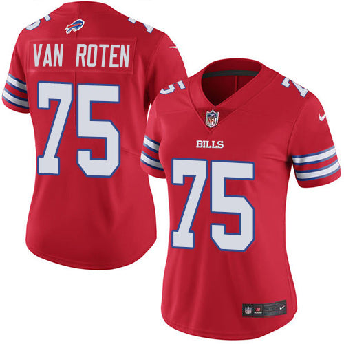 Nike Buffalo Bills #75 Greg Van Roten Red Women's Stitched NFL Limited Rush Jersey Womens