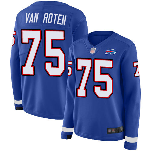 Nike Buffalo Bills #75 Greg Van Roten Royal Blue Team Color Women's Stitched NFL Limited Therma Long Sleeve Jersey Womens