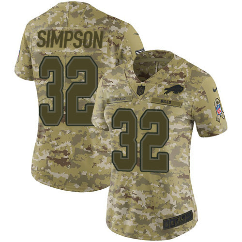 Nike Buffalo Bills #32 O. J. Simpson Camo Women's Stitched NFL Limited 2018 Salute to Service Jersey Womens
