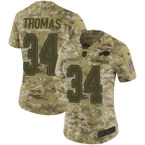 Nike Buffalo Bills #34 Thurman Thomas Camo Women's Stitched NFL Limited 2018 Salute to Service Jersey Womens