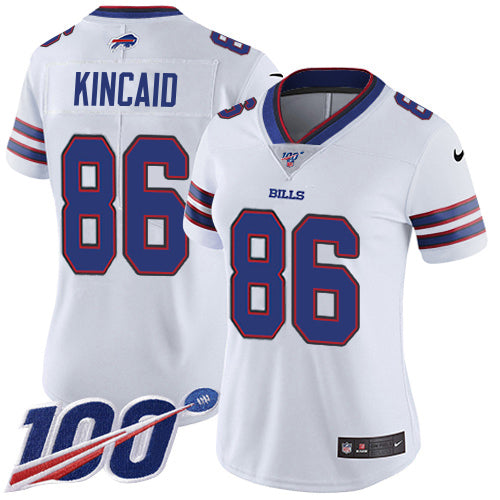 Nike Buffalo Bills #86 Dalton Kincaid White Women's Stitched NFL 100th Season Vapor Untouchable Limited Jersey Womens