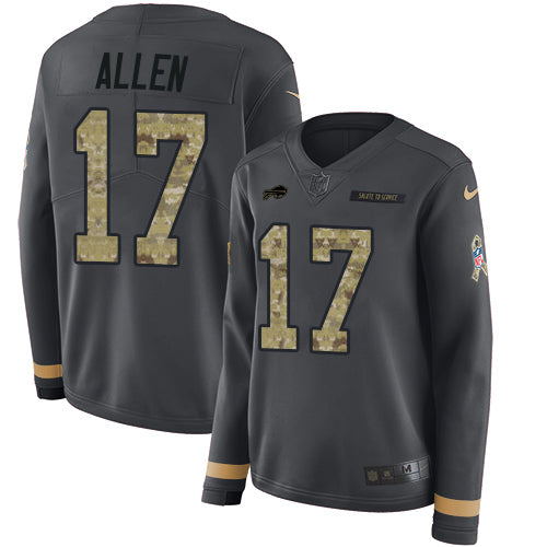 Nike Buffalo Bills #17 Josh Allen Anthracite Salute to Service Women's Stitched NFL Limited Therma Long Sleeve Jersey Womens