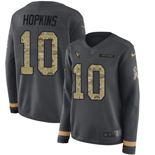 Nike Arizona Cardinals #10 DeAndre Hopkins Anthracite Salute to Service Women's Stitched NFL Limited Therma Long Sleeve Jersey Womens