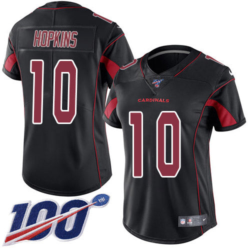 Nike Arizona Cardinals #10 DeAndre Hopkins Black Women's Stitched NFL Limited Rush 100th Season Jersey Womens