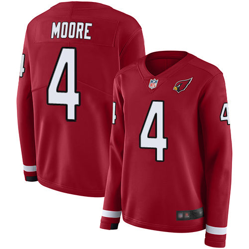Nike Arizona Cardinals #4 Rondale Moore Red Team Color Women's Stitched NFL Limited Therma Long Sleeve Jersey Womens