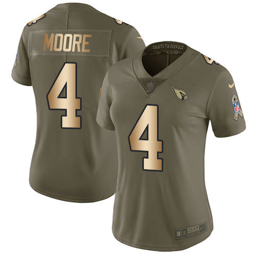 Nike Arizona Cardinals #4 Rondale Moore Olive/Gold Women's Stitched NFL Limited 2017 Salute To Service Jersey Womens