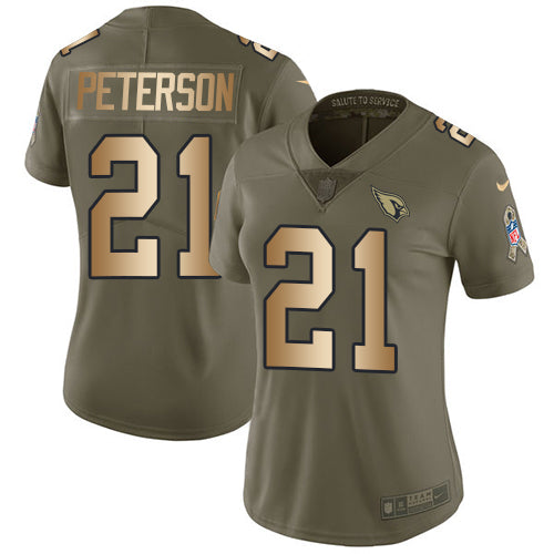 Nike Arizona Cardinals #21 Patrick Peterson Olive/Gold Women's Stitched NFL Limited 2017 Salute to Service Jersey Womens