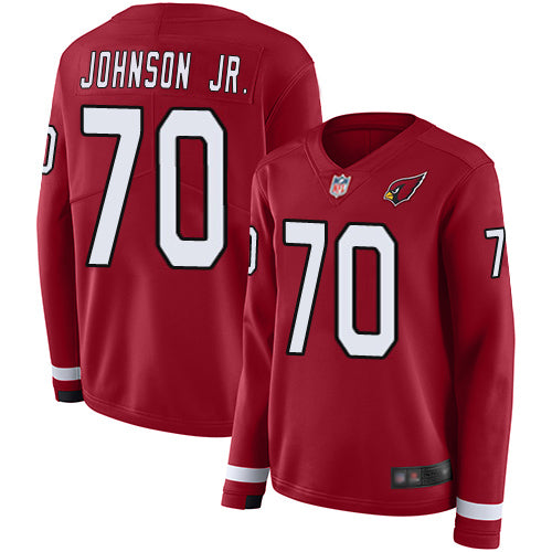 Nike Arizona Cardinals #70 Paris Johnson Jr. Red Team Color Women's Stitched NFL Limited Therma Long Sleeve Jersey Womens