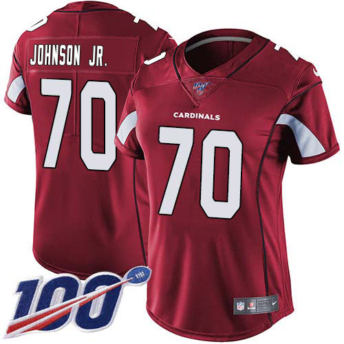 Nike Arizona Cardinals #70 Paris Johnson Jr. Red Team Color Women's Stitched NFL 100th Season Vapor Untouchable Limited Jersey Womens