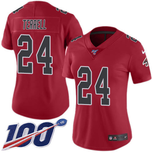 Nike Atlanta Falcons #24 A.J. Terrell Red Women's Stitched NFL Limited Rush 100th Season Jersey Womens