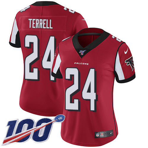 Nike Atlanta Falcons #24 A.J. Terrell Red Team Color Women's Stitched NFL 100th Season Vapor Untouchable Limited Jersey Womens