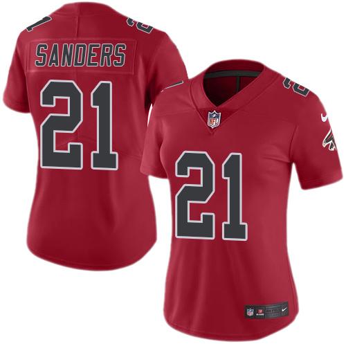 Nike Atlanta Falcons #21 Deion Sanders Red Women's Stitched NFL Limited Rush Jersey Womens