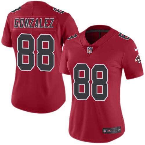 Nike Atlanta Falcons #88 Tony Gonzalez Red Women's Stitched NFL Limited Rush Jersey Womens