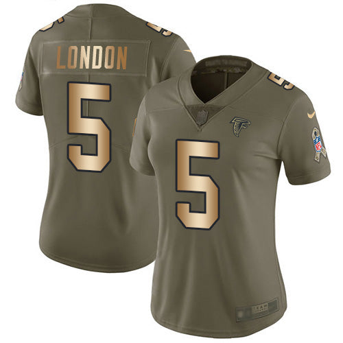 Nike Atlanta Falcons #5 Drake London Olive/Gold Stitched Women's NFL Limited 2017 Salute To Service Jersey Womens