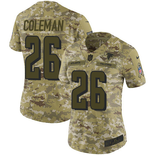 Nike Atlanta Falcons #26 Tevin Coleman Camo Women's Stitched NFL Limited 2018 Salute to Service Jersey Womens