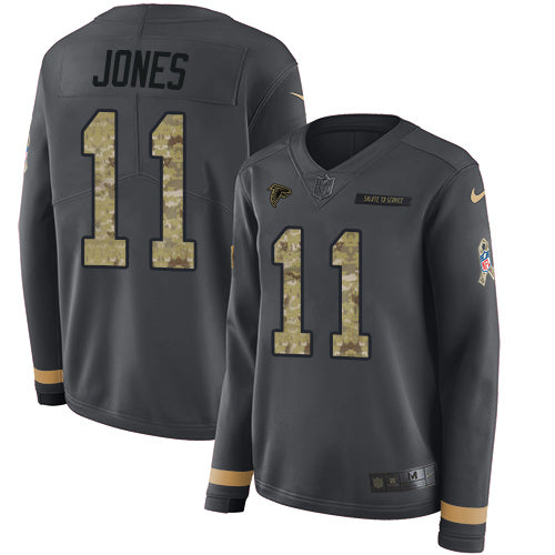 Nike Atlanta Falcons #11 Julio Jones Anthracite Salute to Service Women's Stitched NFL Limited Therma Long Sleeve Jersey Womens