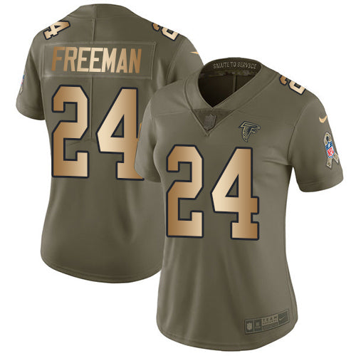 Nike Atlanta Falcons #24 Devonta Freeman Olive/Gold Women's Stitched NFL Limited 2017 Salute to Service Jersey Womens