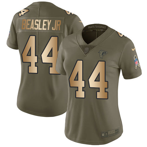Nike Atlanta Falcons #44 Vic Beasley Jr Olive/Gold Women's Stitched NFL Limited 2017 Salute to Service Jersey Womens