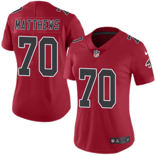 Nike Atlanta Falcons #70 Jake Matthews Red Women's Stitched NFL Limited Rush Jersey Womens