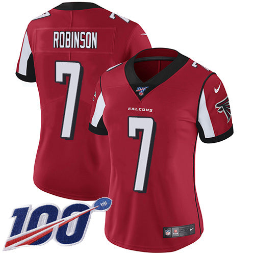 Nike Atlanta Falcons #7 Bijan Robinson Red Team Color Stitched Women's NFL 100th Season Vapor Untouchable Limited Jersey Womens