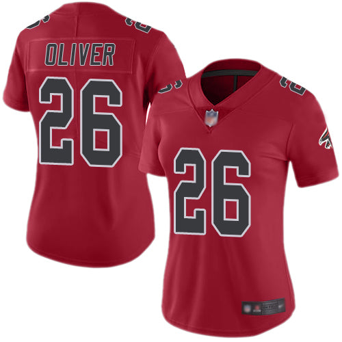 Nike Atlanta Falcons #26 Isaiah Oliver Red Women's Stitched NFL Limited Rush Jersey Womens