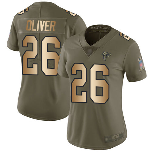 Nike Atlanta Falcons #26 Isaiah Oliver Olive/Gold Women's Stitched NFL Limited 2017 Salute to Service Jersey Womens