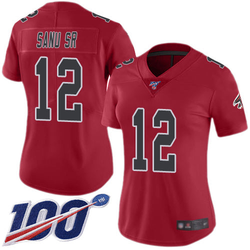 Nike Atlanta Falcons #12 Mohamed Sanu Sr Red Women's Stitched NFL Limited Rush 100th Season Jersey Womens