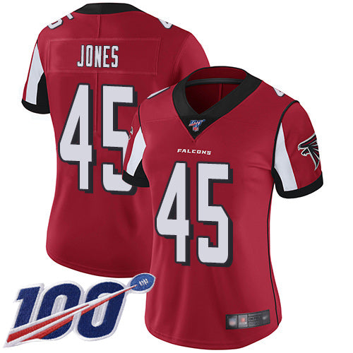 Nike Atlanta Falcons #45 Deion Jones Red Team Color Women's Stitched NFL 100th Season Vapor Limited Jersey Womens