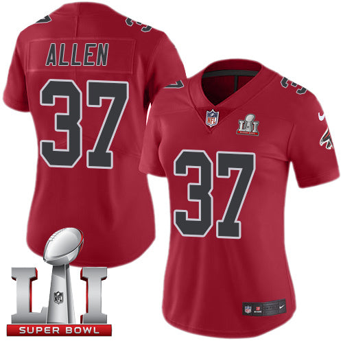 Nike Atlanta Falcons #37 Ricardo Allen Red Super Bowl LI 51 Women's Stitched NFL Limited Rush Jersey Womens