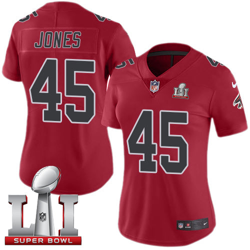 Nike Atlanta Falcons #45 Deion Jones Red Super Bowl LI 51 Women's Stitched NFL Limited Rush Jersey Womens