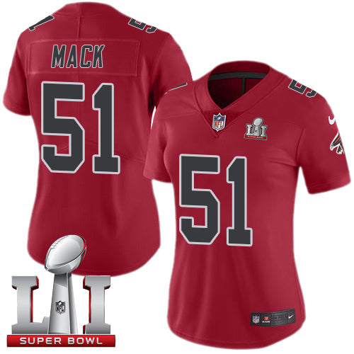 Nike Atlanta Falcons #51 Alex Mack Red Super Bowl LI 51 Women's Stitched NFL Limited Rush Jersey Womens