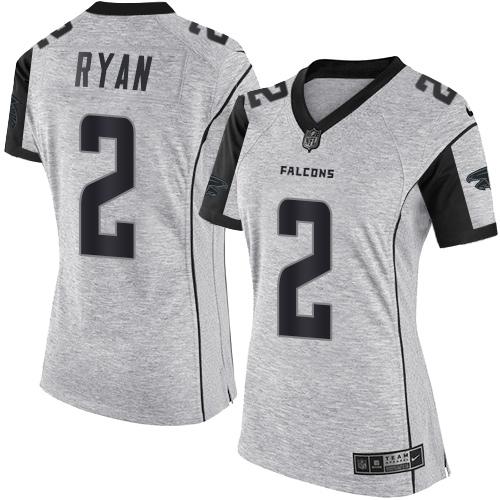 Nike Atlanta Falcons #2 Matt Ryan Gray Women's Stitched NFL Limited Gridiron Gray II Jersey Womens