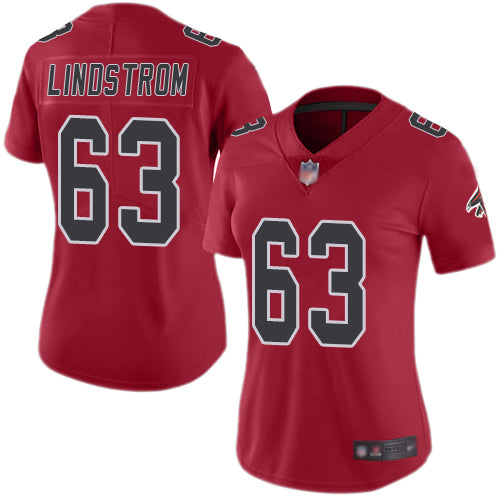 Nike Atlanta Falcons #63 Chris Lindstrom Red Women's Stitched NFL Limited Rush Jersey Womens
