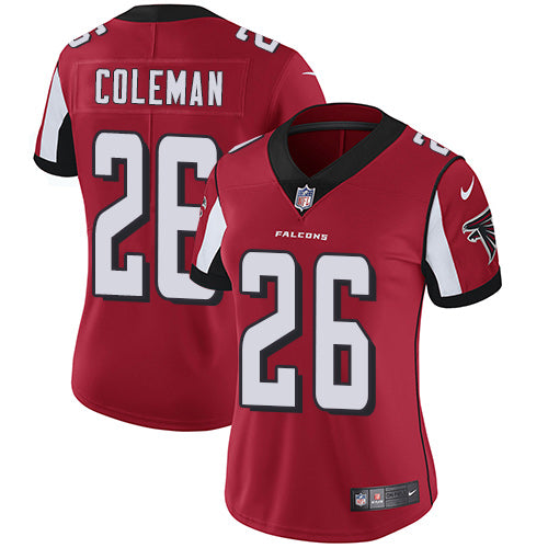 Nike Atlanta Falcons #26 Tevin Coleman Red Team Color Women's Stitched NFL Vapor Untouchable Limited Jersey Womens