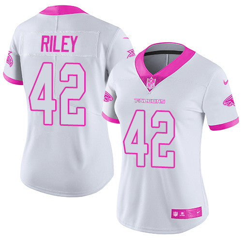 Nike Atlanta Falcons #42 Duke Riley White/Pink Women's Stitched NFL Limited Rush Fashion Jersey Womens