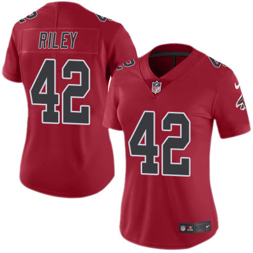 Nike Atlanta Falcons #42 Duke Riley Red Women's Stitched NFL Limited Rush Jersey Womens
