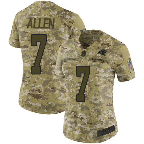 Nike Carolina Panthers #7 Kyle Allen Camo Women's Stitched NFL Limited 2018 Salute to Service Jersey Womens