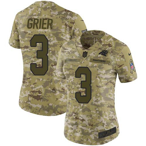 Nike Carolina Panthers #3 Will Grier Camo Women's Stitched NFL Limited 2018 Salute To Service Jersey Womens