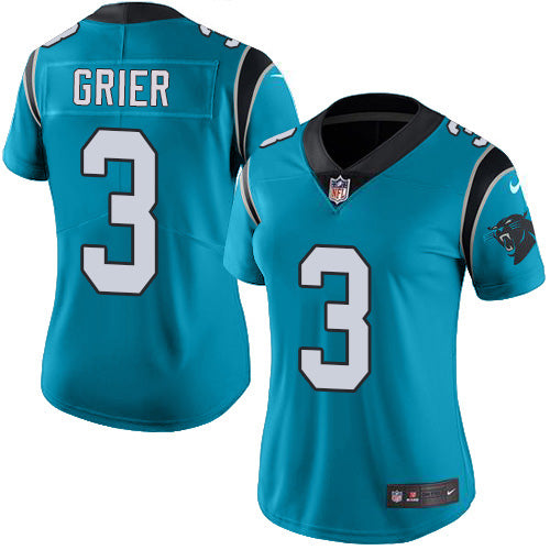 Nike Carolina Panthers #3 Will Grier Blue Women's Stitched NFL Limited Rush Jersey Womens