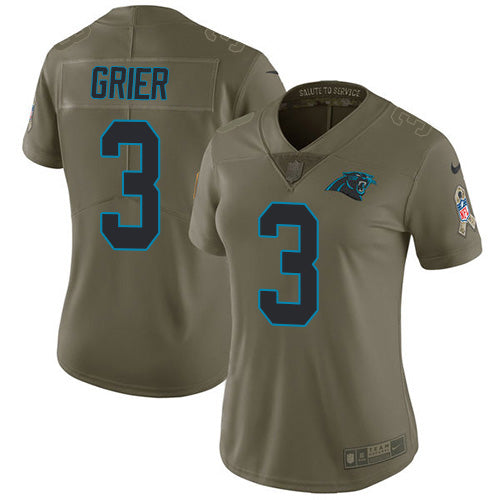 Nike Carolina Panthers #3 Will Grier Olive Women's Stitched NFL Limited 2017 Salute To Service Jersey Womens